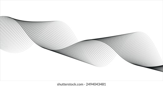 Flowing dots particles wave pattern halftone gradient curve shape isolated on white background. Vector in concept of technology, science, music, modern.