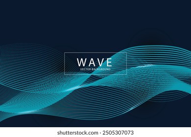 Fließende Punkte Partikel Wellenmuster Halbton blaue Kurve Form auf dunkelblauem Hintergrund