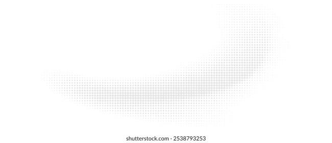 Fließende Punkte Partikel Wellenmuster Halbton Farbverlauf Kurvenform einzeln auf weißem Hintergrund. Vektor in der Konzeption der Technologie, Wissenschaft, Musik, modern.