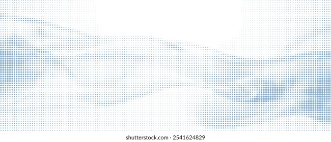 Patrón de onda de partículas de puntos fluidos forma de curva de gradiente de semitono aislado sobre fondo blanco. Vector en concepto de tecnología, ciencia, música, moderno. eps 10