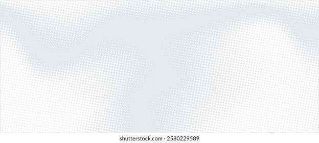 Flowing dots particles wave pattern 3D curve halftone black gradient curve shape isolated on white background. Vector in concept of technology, science, music, modern	
