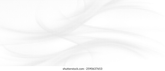 Flowing dots particles wave pattern halftone gradient curve shape isolated on white background. Vector in concept of technology, science, music, modern.
