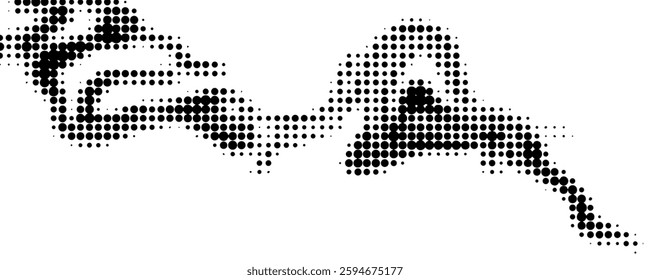 Flowing dots particles wave pattern halftone gradient curve shape isolated on white background