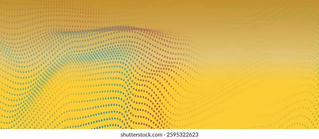 Flowing dots particles wave pattern blue green gradient light isolated on black background. Vector in concept of technology, science, music, modern.