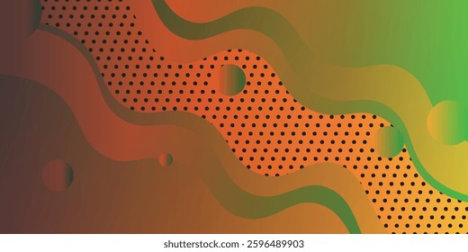 Flowing dots particles wave pattern halftone gradient curve shape isolated on color background. Vector in concept of technology, science, music, modern.