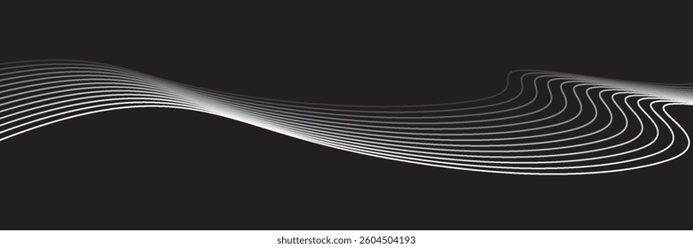 Flowing dots particles wave pattern halftone gradient curve shape isolated on white background