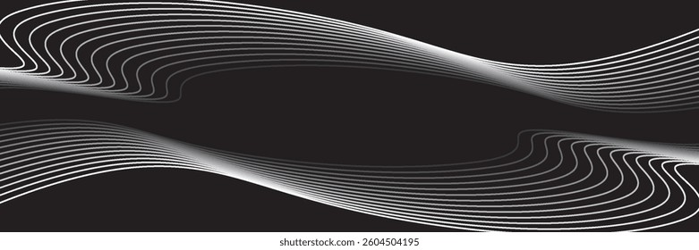 Flowing dots particles wave pattern halftone gradient curve shape isolated on white background