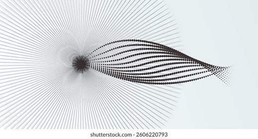 Flowing dots particles wave pattern 3D curve halftone black gradient curve shape isolated on white background. Vector in concept of technology, science, music, modern vector wavy. eps 10