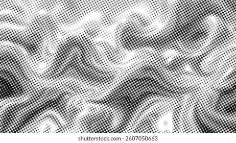 Flowing dots particles wave pattern halftone black gradient shape isolated on white background. Vector in concept of technology, science, music, modern. Vector illustration.