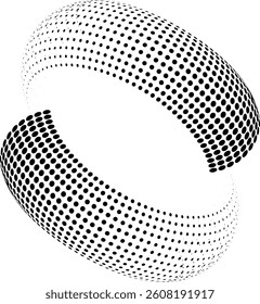 Flowing dots particles wave pattern halftone gradient curve shape isolated on white background. Vector in concept of technology, science