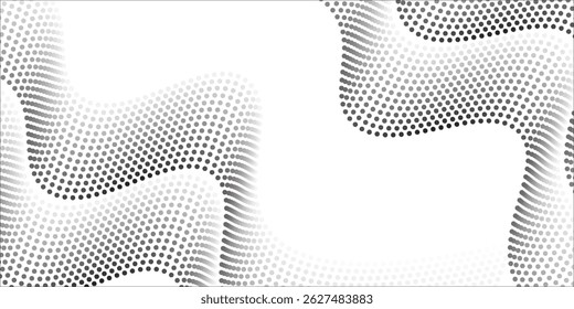 Flowing dots particles wave pattern halftone gradient curve shape isolated on white background. Vector in concept of technology, science, music, modern. vector