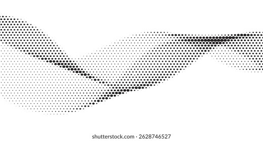 Flowing dots particles wave pattern halftone gradient curve shape isolated on white background. Vector in concept of technology, science, music, modern background Ilustration eps 10