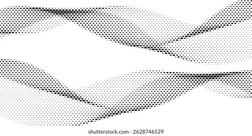 Flowing dots particles wave pattern halftone gradient curve shape isolated on white background. Vector in concept of technology, science, music, modern background Ilustration eps 10