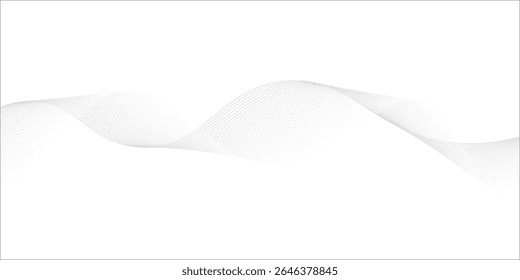 Flowing dots particles wave pattern 3D curve halftone black gradient curve shape isolated on white background. Vector in concept of technology, science, music, modern vector wave	
