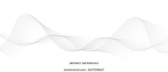 Flowing dots particles wave pattern halftone gradient curve shape isolated on white background. Vector in concept of technology, science, music, modern.