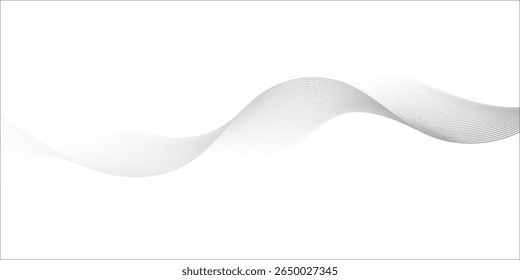 Flowing dots particles wave pattern 3D curve halftone black gradient curve shape isolated on white background. Vector in concept of technology, science, music, modern vector wave	
