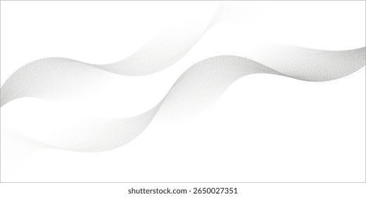 Flowing dots particles wave pattern 3D curve halftone black gradient curve shape isolated on white background. Vector in concept of technology, science, music, modern vector wave	

