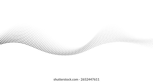 Pontos fluidos partículas padrão de onda meio tom forma de curva de gradiente isolado no fundo branco.