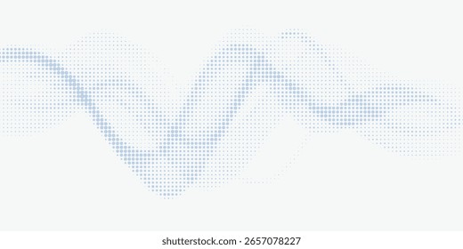Flowing dots particles wave pattern halftone gradient curve shape isolated on white background. Vector in concept of technology, science, music, modern. eps 10