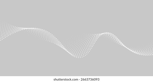 Flowing dots particles wave pattern halftone gradient curve shape isolated on white background. Vector in concept of technology, science, music