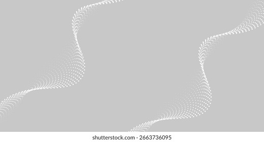 Flowing dots particles wave pattern halftone gradient curve shape isolated on white background. Vector in concept of technology, science, music
