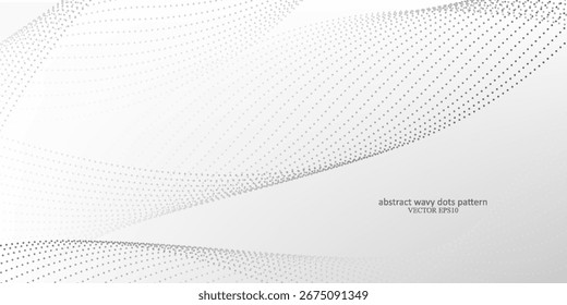 Flowing dots particles wave pattern halftone gradient curve shape isolated on white background. Vector in concept of technology, science, music, modern.