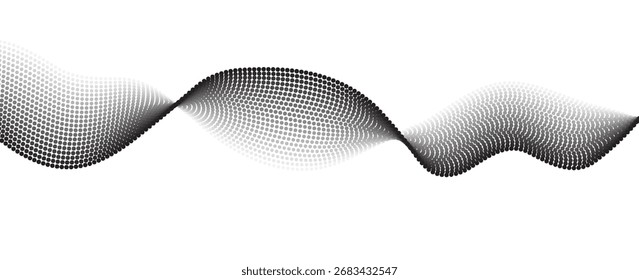Flowing dots particles wave pattern black isolated on white background. Vector in concept of technology, science, music, modern. vector