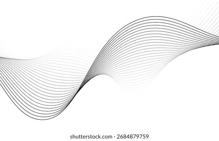 Flowing dots particles wave pattern halftone gradient curve shape isolated on white background. Vector in concept of technology, science, music, modern.