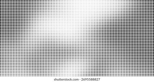 Flowing dots particles wave pattern halftone gradient curve shape isolated on white background. Vector in concept of technology, science, music, vector illustration.	