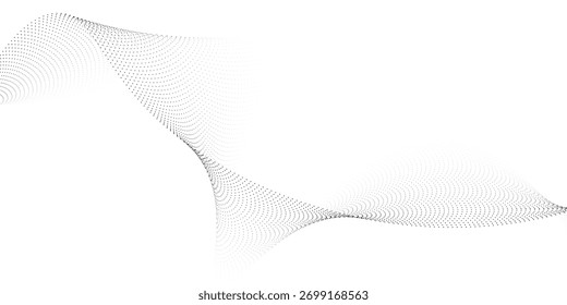 Flowing dots particles wave pattern halftone gradient curve shape isolated modern