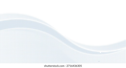Flowing dots particles wave pattern halftone gradient curve shape isolated on white background