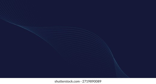 Patrón de onda de partículas de puntos fluidos en colores azul y verde. Línea de luz de curva de Vector. Diseño Abstractas del Anuncio del fondo para la música, tecnología del AI, concepto de red neuronal