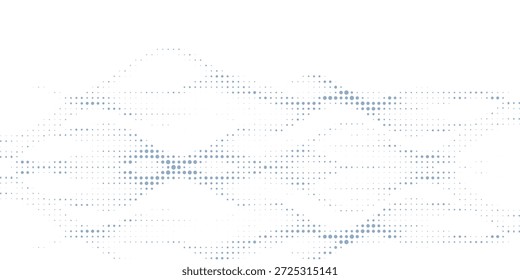 Pontos fluidos partículas padrão de onda meio tom forma de curva de gradiente isolado no fundo branco.