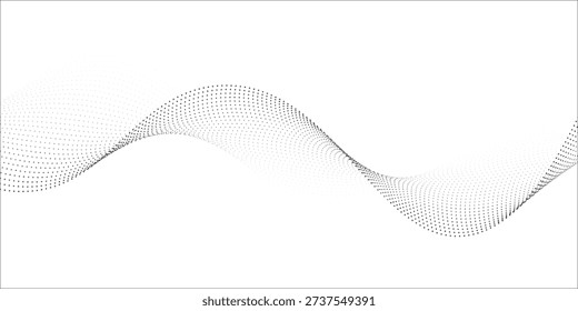 Flowing dots particles wave pattern 3D curve halftone black gradient curve shape isolated on white background. Vector in concept of technology  science  music  modern vector wave
