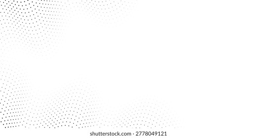 Flowing dots particles wave pattern halftone gradient curve shape isolated on white background. Vector in concept of technology, science, music, modern.