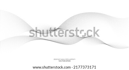 Flowing dots particles wave pattern halftone gradient curve shape isolated on white background. Vector in concept of technology, science, music, modern. Foto stock © 