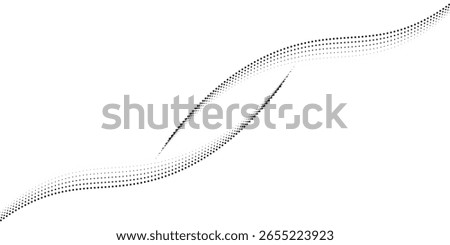 Flowing dots particles wave pattern 3D curve halftone black gradient curve shape isolated on white background. Vector in concept of technology, science, music, modern vector wave