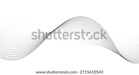 Flowing dots particles wave pattern 3D curve halftone black gradient curve shape isolated on white background. Vector in concept of technology, science, music, modern vector wave
