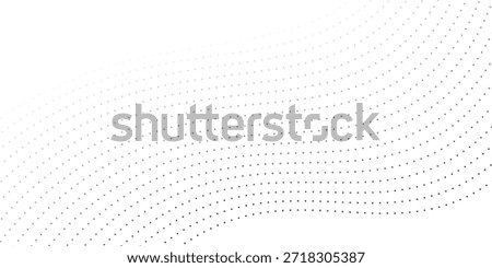 Flowing dots particles wave pattern halftone gradient curve shape isolated on white background. Vector in concept of technology, science, music, modern.