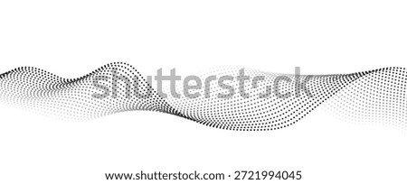 Flowing dots particles wave pattern halftone gradient curve shape isolated on white background. Vector in concept of technology, science, music, vector