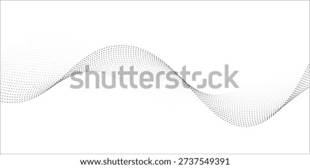 Flowing dots particles wave pattern 3D curve halftone black gradient curve shape isolated on white background. Vector in concept of technology  science  music  modern vector wave