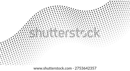 Flowing dots particles wave pattern halftone gradient curve shape isolated on white background. Vector in concept of technology, science, music, modern.