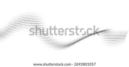 Flowing dotted ribbon with soft peaks, refined halftone texture on white, smooth movement and clarity, ideal for landing pages, report covers, elegant presentations, understated technology mood, neat 