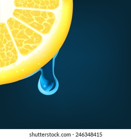 Flowing down drop on an lemon segment. Vector