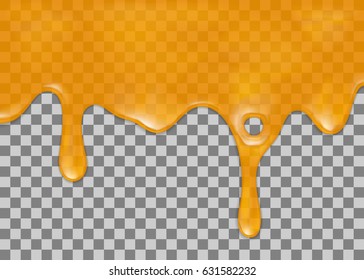 Flowing down honey on transparent background. Vector illustration, eps 10.