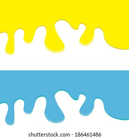 Flowing down paint yellow and blue set isolated. Template. Vector illustration.