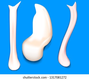 Flowing down white cream or yoghurt icing drops. Trickling paint stain or yogurt splash illustration for background design. Realistic milk drops. Mayonnaise droplet. Vector illustration