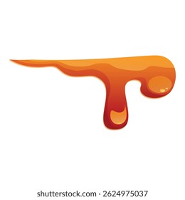 Flowing downwards caramel syrup is leaving a trace on white background