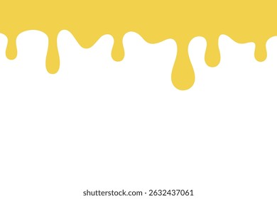 Flowing dripping liquid, honey, cheese, glaze. Hand-drawn, vector illustration, flat design. Molten liquid product for frame, decoration, label, banner. Page Separator