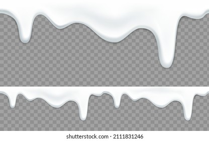 Flowing drops of yogurt or milk. Seamless template isolated on a transparent background. Vector mockup